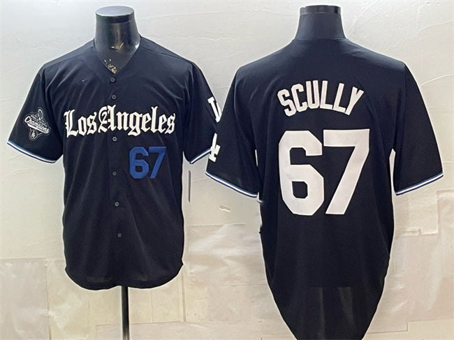 Los Angeles Dodgers #67 Vin Scully Black 2025 World Series Champions Patch 'Gothic Edition' Vapor Premier Limited Stitched Baseball Jersey - Main View