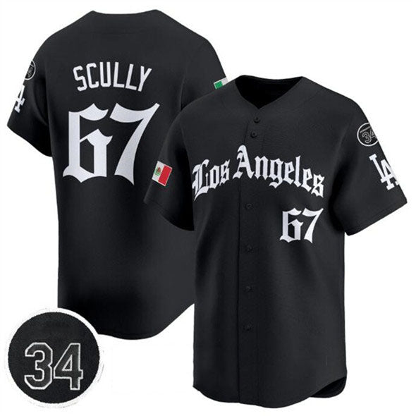 Los Angeles Dodgers #67 Vin Scully Black Mexico 2025 LA Gothic Style With Fernando Patch Vapor Premier Limited Stitched Baseball Jersey - Main View