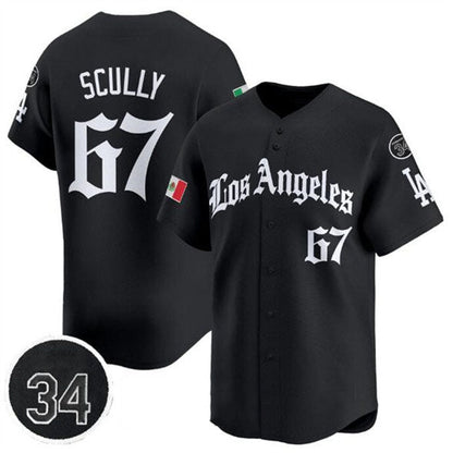 Los Angeles Dodgers #67 Vin Scully Black Mexico 2025 LA Gothic Style With Fernando Patch Vapor Premier Limited Stitched Baseball Jersey - Main View