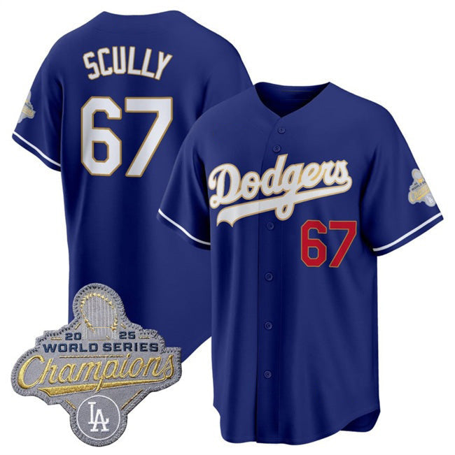 Los Angeles Dodgers #67 Vin Scully Royal 2026 Alternate Gold Collection Stadium Stitched Baseball Jersey - Main View