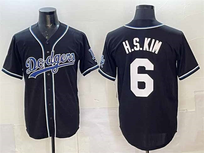 Los Angeles Dodgers #6 H.S.Kim Black Cool Base Stitched Baseball Jersey - Main View