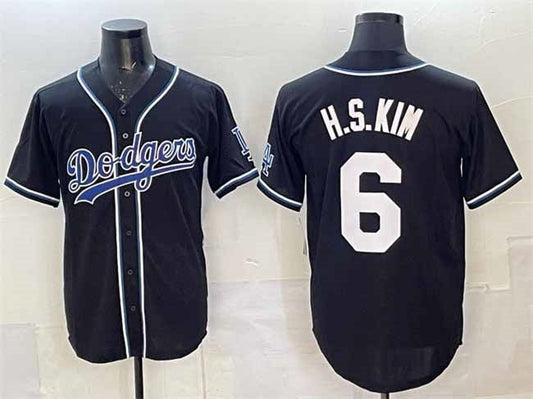Los Angeles Dodgers #6 H.S.Kim Black Cool Base Stitched Baseball Jersey - Main View