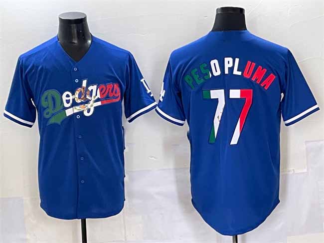 Los Angeles Dodgers #77 Peso Pluma Blue Mexico Stitched Baseball Jerseys - Main View