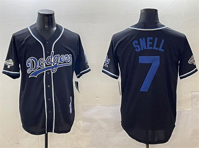 Los Angeles Dodgers #7 Blake Snell Black 2024 World Series Champions Cool Base Stitched Baseball Jersey - Main View