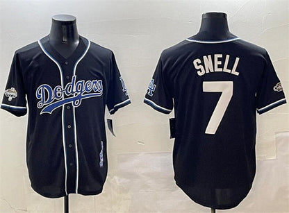 Los Angeles Dodgers #7 Blake Snell Black 2024 World Series Champions Cool Base Stitched Baseball Jersey - Main View
