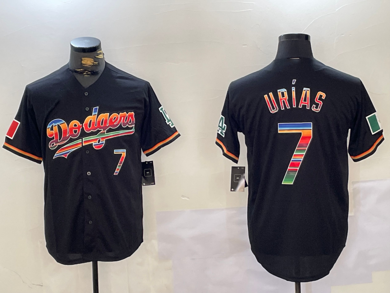 Los Angeles Dodgers #7 Julio Urias Black Rainbow Mexico Cool Base Stitched Baseball Jerseys - Main View