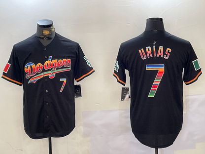 Los Angeles Dodgers #7 Julio Urias Black Rainbow Mexico Cool Base Stitched Baseball Jerseys - Main View