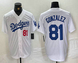 Los Angeles Dodgers #81 Victor Gonzalez Number White Cool Base Stitched Baseball Jersey - Main View