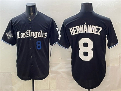 Los Angeles Dodgers #8 Enrique Hern¨¢ndez Black 2025 World Series Champions Patch 'Gothic Edition' Vapor Premier Limited Stitched Baseball Jersey - Main View