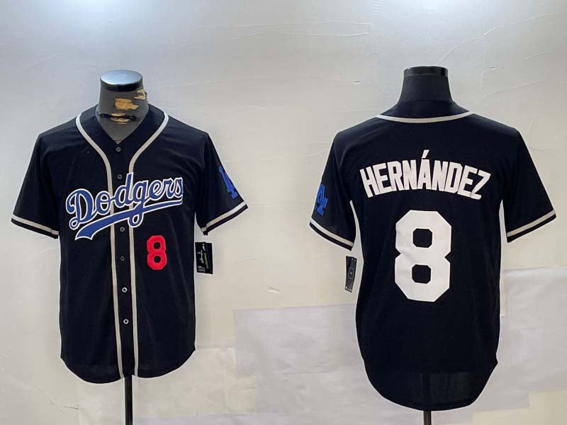 Los Angeles Dodgers #8 Enrique Hernández Black Cool Base Stitched Baseball Jerseys - Main View