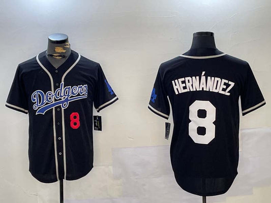 Los Angeles Dodgers #8 Enrique Hernández Black Cool Base Stitched Baseball Jerseys - Main View