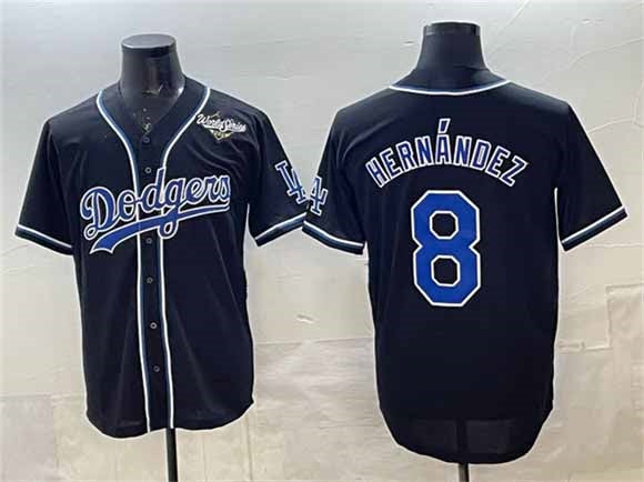 Los Angeles Dodgers #8 Enrique Hern¨¢ndez Black Fashion 2025 World Series Cool Base Stitched Baseball Jersey - Main View