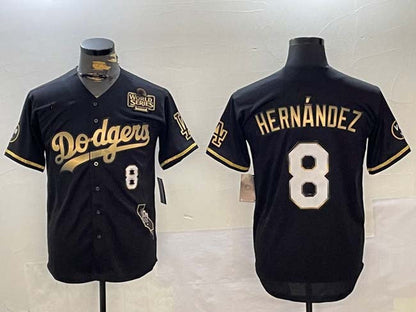 Los Angeles Dodgers #8 Enrique Hernández Black Gold 2024 World Series With Vin & California Patch Vapor Premier Limited Stitched Baseball Jersey - Main View