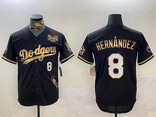 Los Angeles Dodgers #8 Enrique Hernández Black Gold 2024 World Series With Vin & California Patch Vapor Premier Limited Stitched Baseball Jersey - Main View