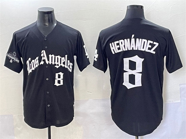 Los Angeles Dodgers #8 Enrique Hernández Black Mexico 2025 LA Gothic Style With 2024 World Series Champions Patch Vapor Premier Limited Stitched Baseball Jersey - Main View