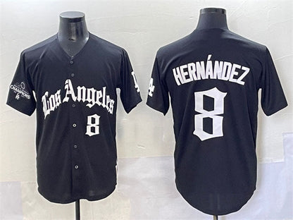 Los Angeles Dodgers #8 Enrique Hernández Black Mexico 2025 LA Gothic Style With 2024 World Series Champions Patch Vapor Premier Limited Stitched Baseball Jersey - Main View