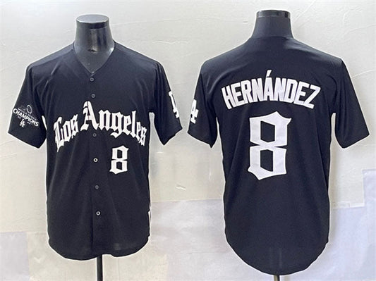 Los Angeles Dodgers #8 Enrique Hernández Black Mexico 2025 LA Gothic Style With 2024 World Series Champions Patch Vapor Premier Limited Stitched Baseball Jersey - Main View