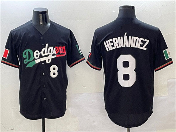 Los Angeles Dodgers #8 Enrique Hernandez Black Mexico Flag Limited Stitched Baseball Jersey - Main View