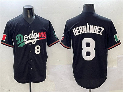 Los Angeles Dodgers #8 Enrique Hernandez Black Mexico Flag Limited Stitched Baseball Jersey - Main View