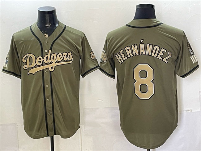 Los Angeles Dodgers #8 Enrique Hern¨¢ndez Olive 2026 Armed Forces Day Stitched Jersey - Main View