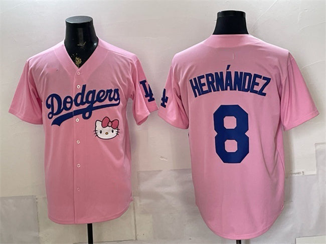 Los Angeles Dodgers #8 Enrique Hern¨¢ndez Pink 2025 Hello Kitty Vapor Limited Stitched Jersey - Main View