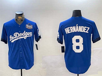 Los Angeles Dodgers #8 Enrique Hernández Royal 2024 World Series City Connect Cool Base Stitched Baseball Jersey - Main View