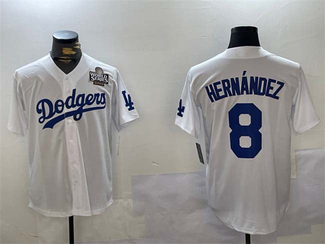 Los Angeles Dodgers #8 Enrique Hernández White 2024 World Series Cool Base Stitched Baseball Jersey - Main View