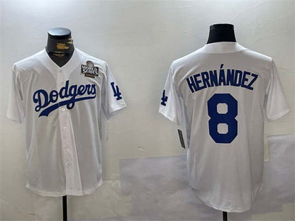 Los Angeles Dodgers #8 Enrique Hernández White 2024 World Series Cool Base Stitched Baseball Jersey - Main View