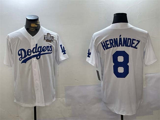 Los Angeles Dodgers #8 Enrique Hernández White 2024 World Series Cool Base Stitched Baseball Jersey - Main View