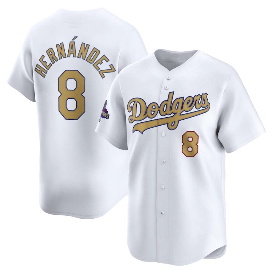 Los Angeles Dodgers #8 Enrique Hernández White 2025 Gold Collection Limited Stitched Baseball Jersey - Main View