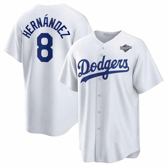 Los Angeles Dodgers #8 Enrique Hern¨¢ndez White 2025 World Series Home Cool Base Stitched Baseball Jersey - Main View