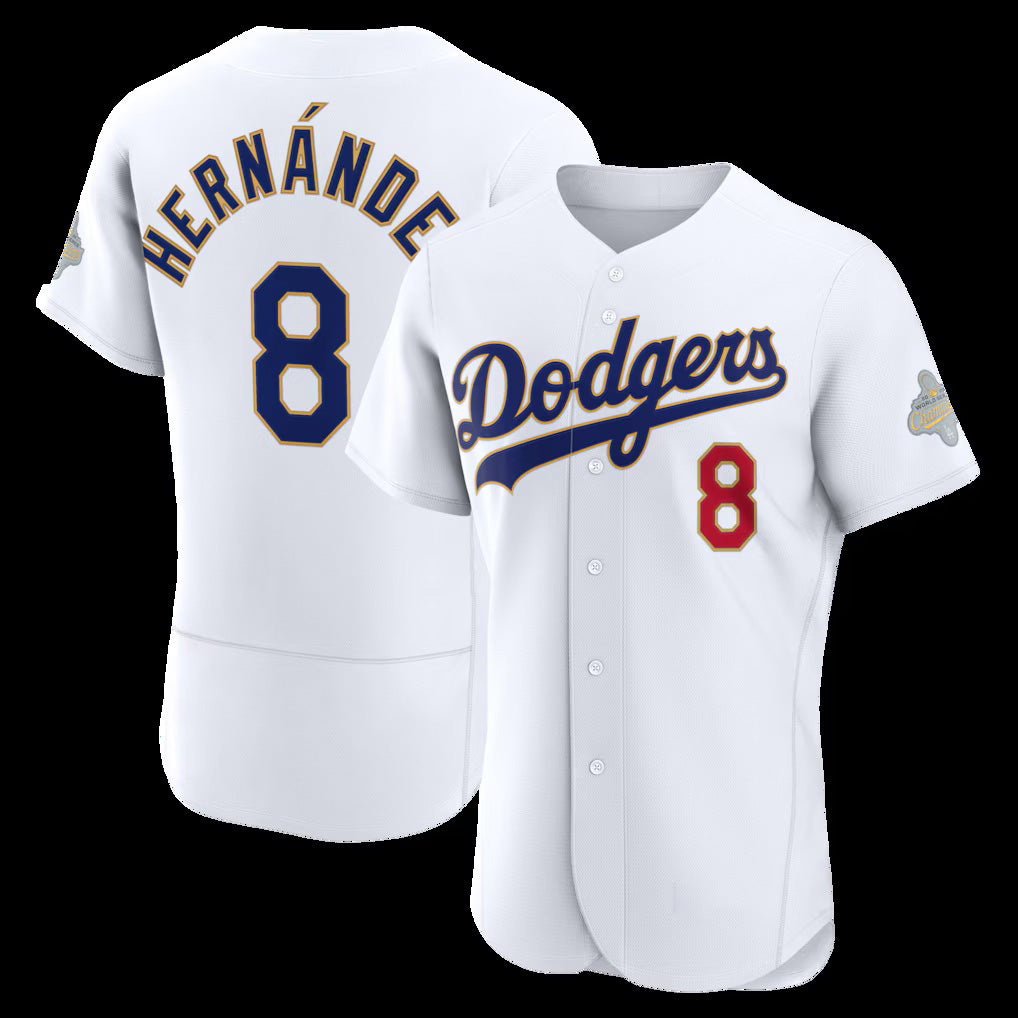 Los Angeles Dodgers #8 Enrique Hernández White 2026 Gold Collection Authentic Stitched Baseball Jersey - Main View