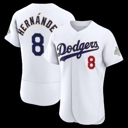 Los Angeles Dodgers #8 Enrique Hernández White 2026 Gold Collection Authentic Stitched Baseball Jersey - Main View