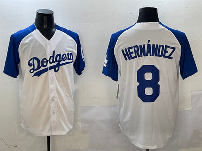 Los Angeles Dodgers #8 Enrique Hernandez White Blue Cool Base Stitched Baseball Jersey - Main View