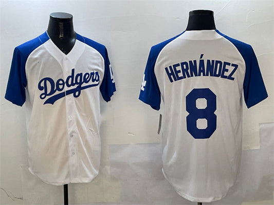 Los Angeles Dodgers #8 Enrique Hernandez White Blue Cool Base Stitched Baseball Jersey - Main View