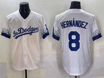 Los Angeles Dodgers #8 Enrique Hernández White City Connect Cool Base Stitched Baseball Jersey - Main View