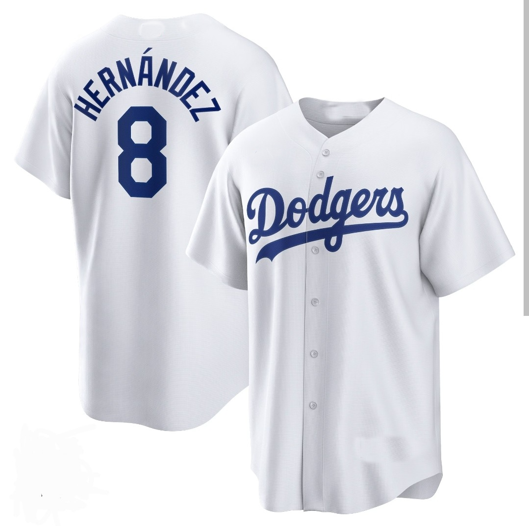 Los Angeles Dodgers #8 Enrique Hernández White Cool Base Stitched Baseball Jersey - Main View