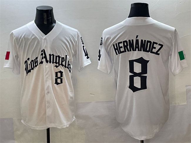 Los Angeles Dodgers #8 Enrique Hernández White Mexico 2025 LA Gothic Style With Fernando Patch Vapor Premier Limited Stitched Baseball Jersey - Main View