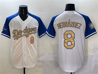 Los Angeles Dodgers #8 Enrique Hernandez White Royal Gold 2024 World Series Champions Vapor Limited Stitched Baseball Jersey - Main View