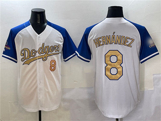Los Angeles Dodgers #8 Enrique Hernandez White Royal Gold 2024 World Series Champions Vapor Limited Stitched Baseball Jersey - Main View