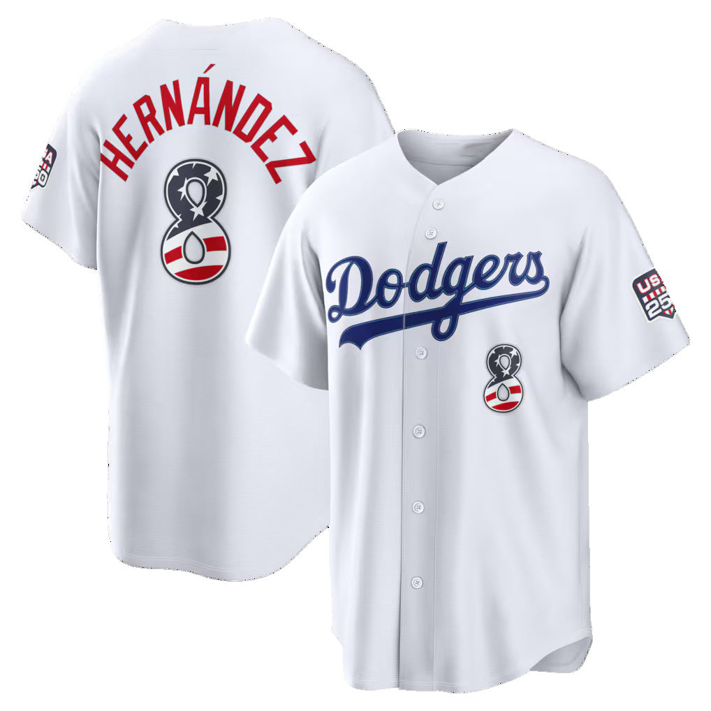 Los Angeles Dodgers #8 Enrique Hern¨¢ndez White USA 250 Fourth of July Home Stadium Jersey - Main View