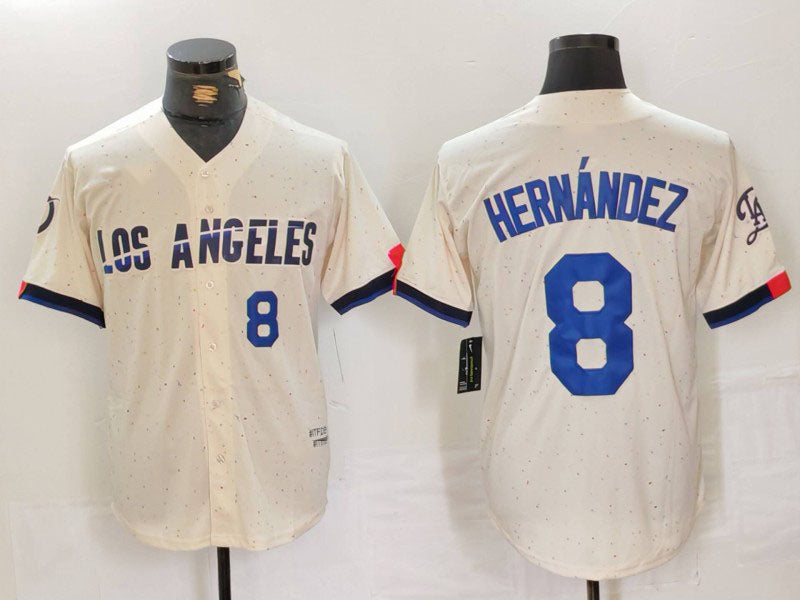 Los Angeles Dodgers #8 Kike Hernandez Number Cream 2024 City Connect Limited Stitched Baseball Jersey - Main View