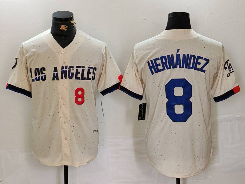 Los Angeles Dodgers #8 Kike Hernandez Number Cream 2024 City Connect Limited Stitched Baseball Jersey - Main View