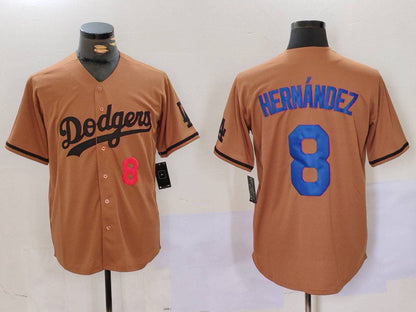 Los Angeles Dodgers #8 Kike Hernandez Number Olive Cool Base Limited Stitched Baseball Jerseys - Main View