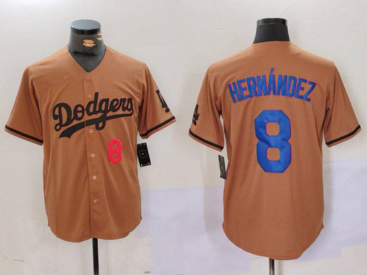 Los Angeles Dodgers #8 Kike Hernandez Number Olive Cool Base Limited Stitched Baseball Jerseys - Main View