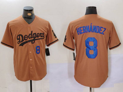 Los Angeles Dodgers #8 Kike Hernandez Number Olive Cool Base Limited Stitched Baseball Jerseys - Main View