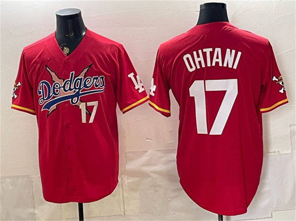 Los Angeles Dodgers x One Piece #17 Shohei Ohtani Red Vapor Premier Limited Stitched Baseball Jersey - Main View