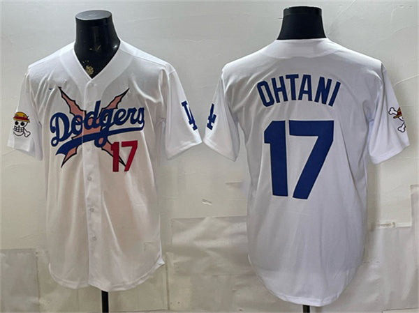Los Angeles Dodgers x One Piece #17 Shohei Ohtani White Vapor Premier Limited Stitched Baseball Jersey - Main View