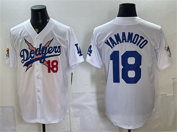 Los Angeles Dodgers x One Piece #18 Yoshinobu Yamamoto White Vapor Premier Limited Stitched Baseball Jersey - Main View