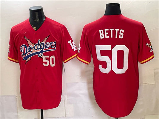 Los Angeles Dodgers x One Piece #50 Mookie Betts Red Vapor Premier Limited Stitched Baseball Jersey - Main View
